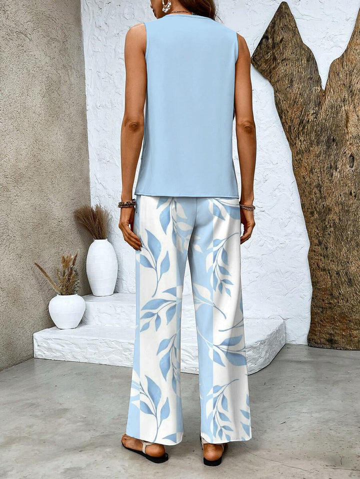 Sleeveless Square Neck Set with Patterned Trousers